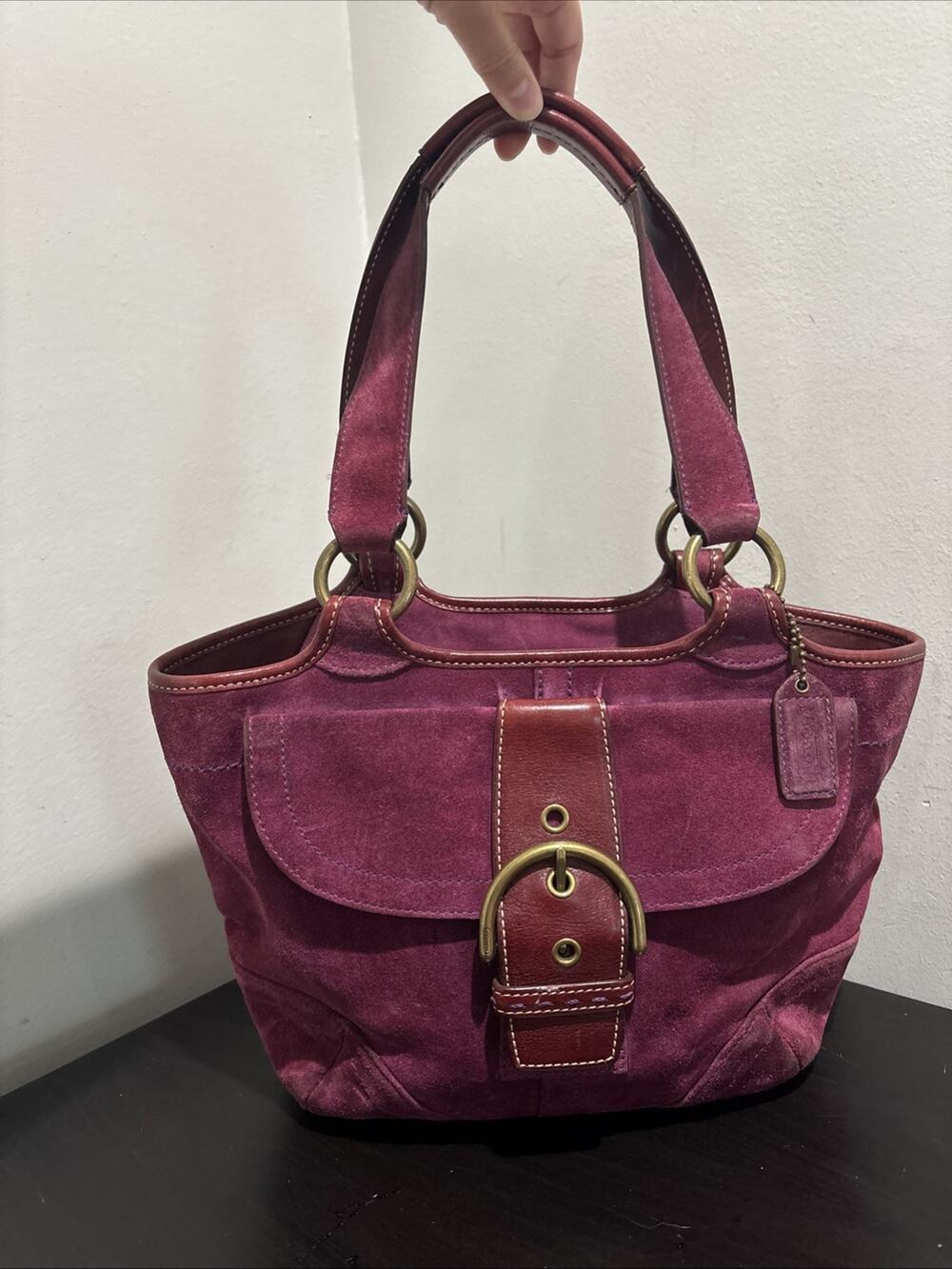 Vintage Coach Soho Suede Tote Y2K Berry 9676 Leather Shoulder Handbag Purse